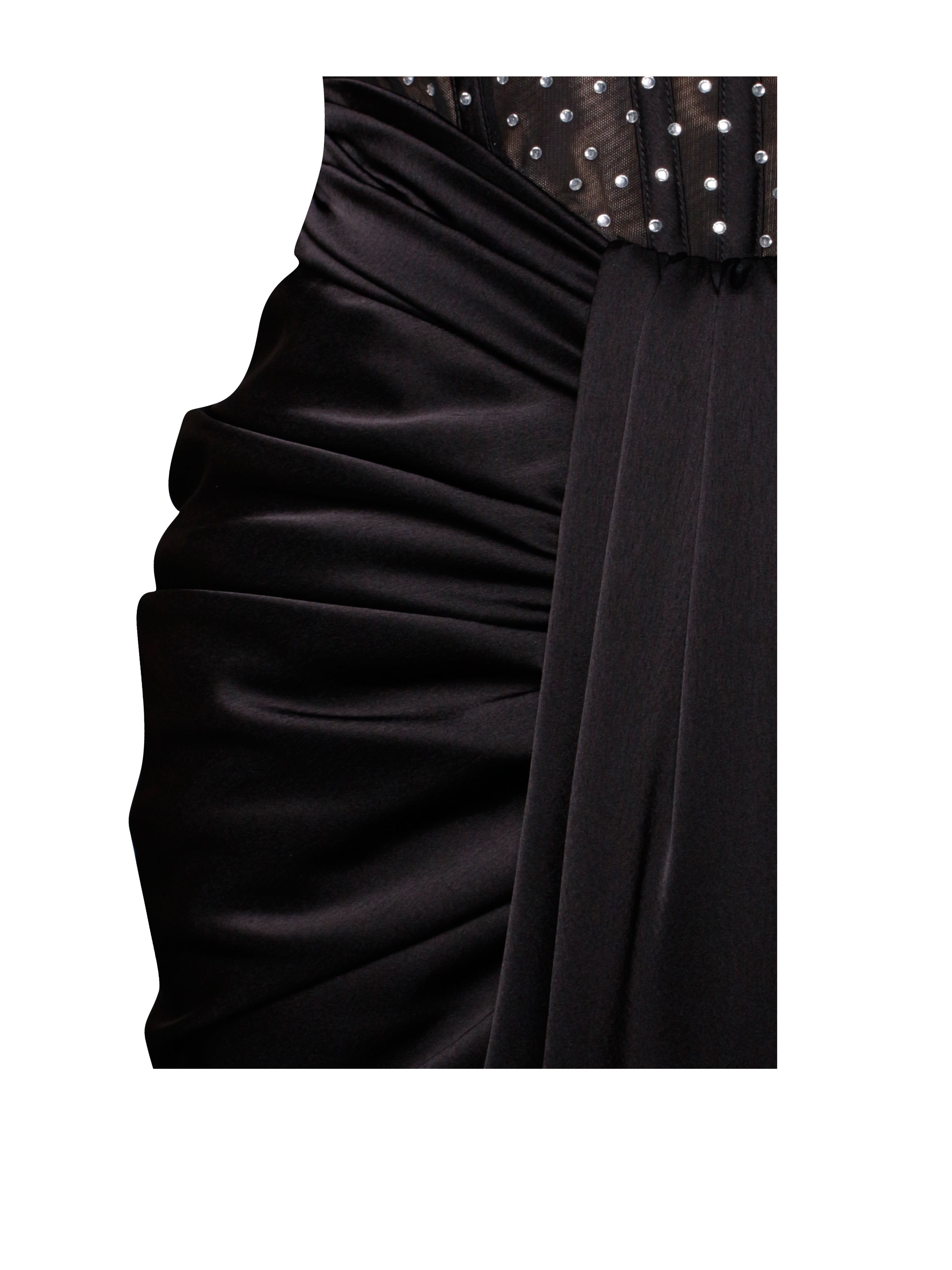 Stella Black Crystal Corset Satin Evening Gown