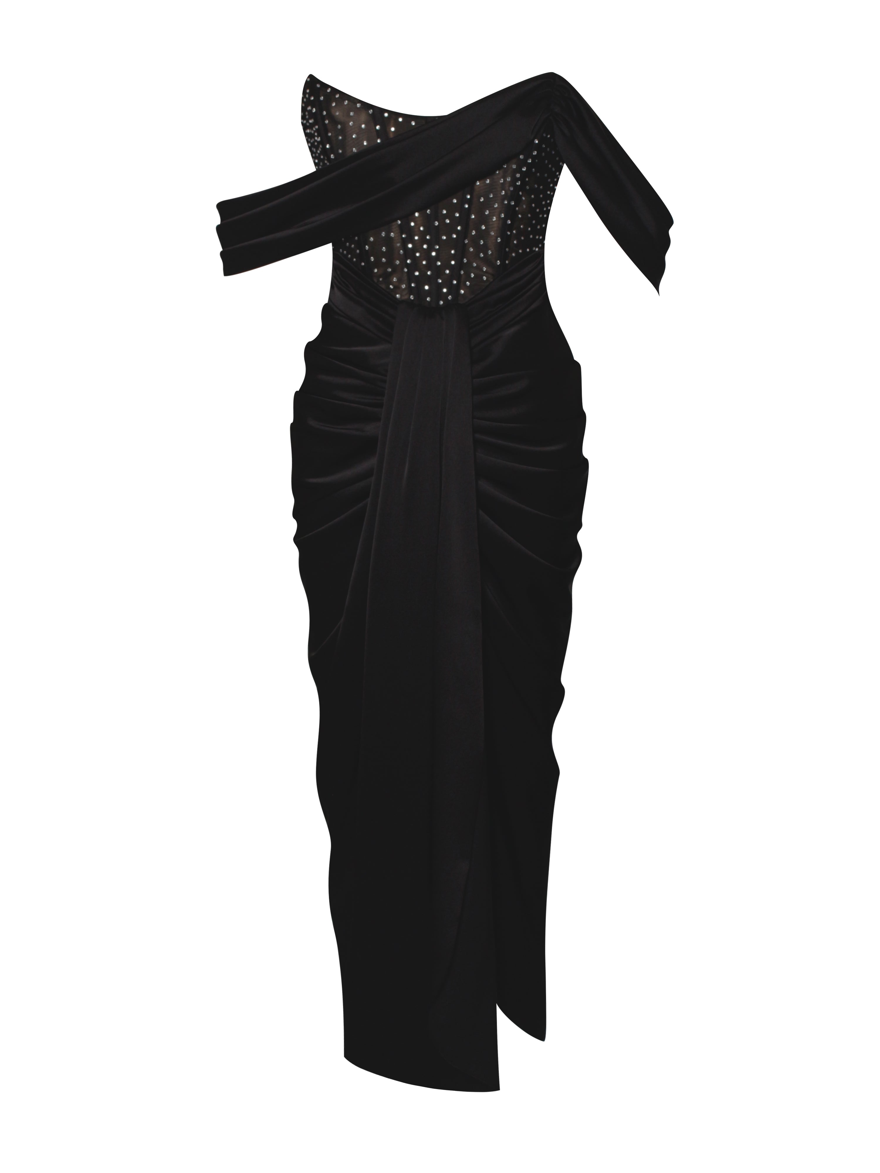 Stella Black Crystal Corset Satin Evening Gown