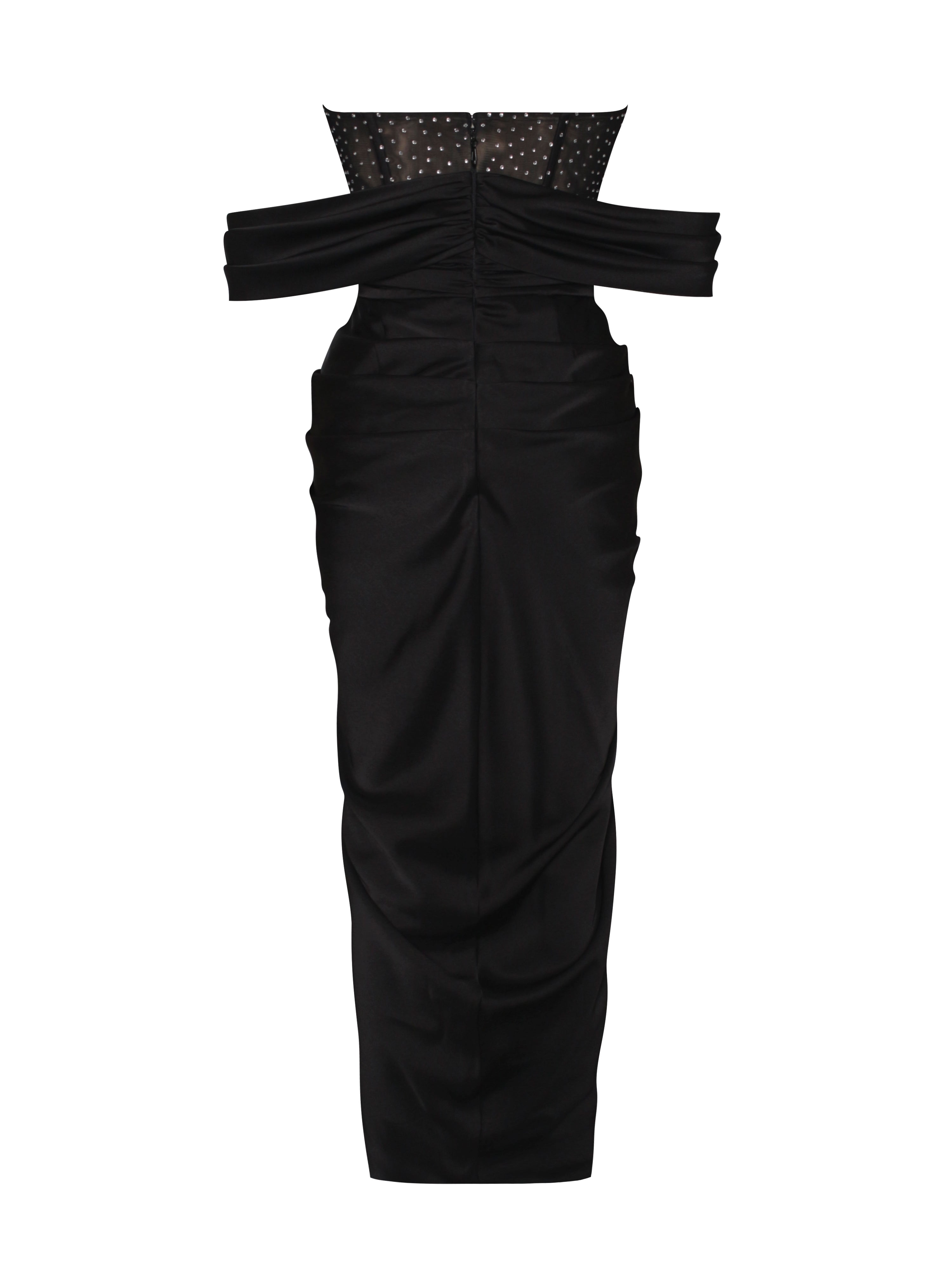 Stella Black Crystal Corset Satin Evening Gown