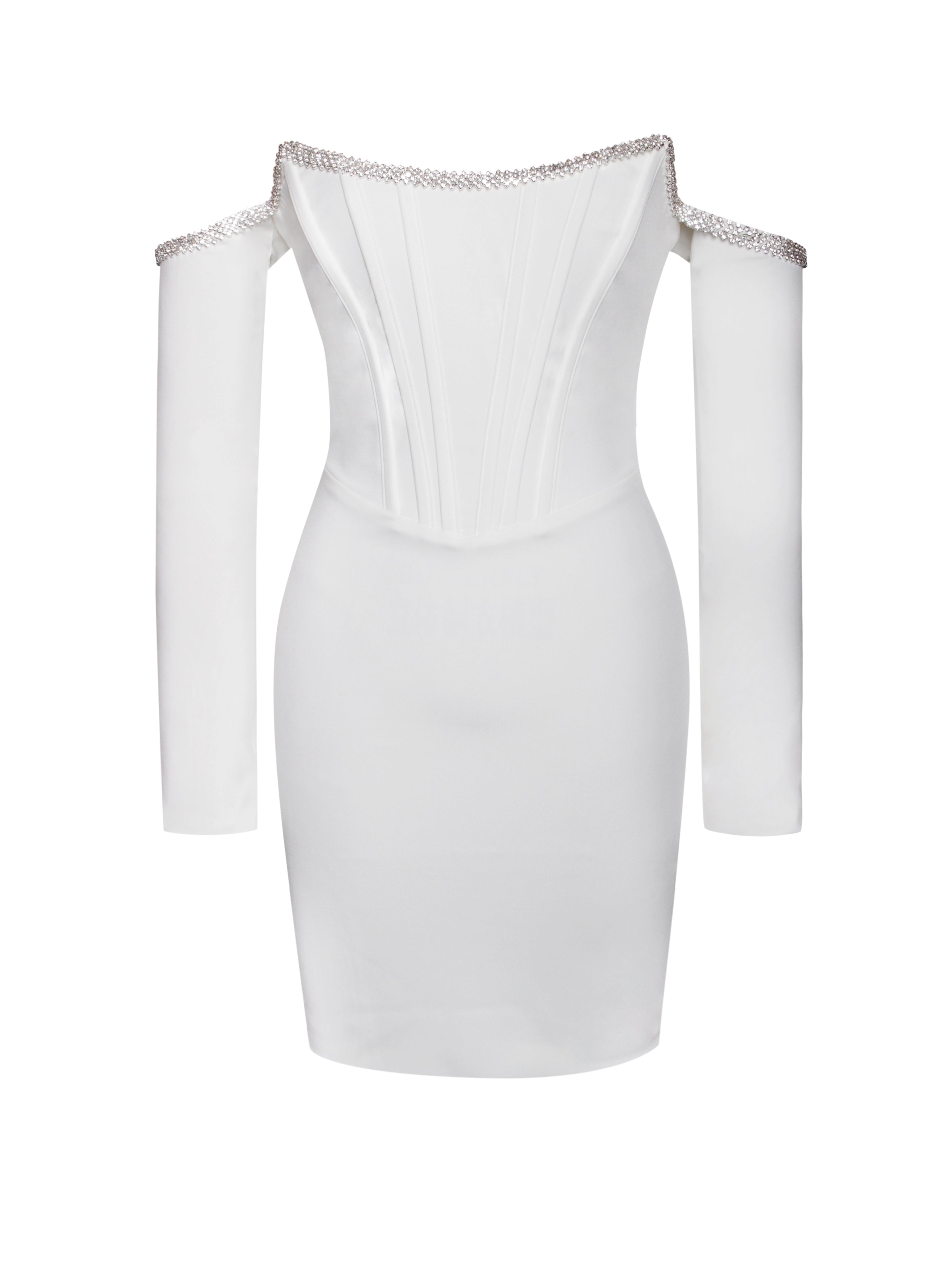 Annika Crystal-Trim Corset Dress | Off-Shoulder Elegance
