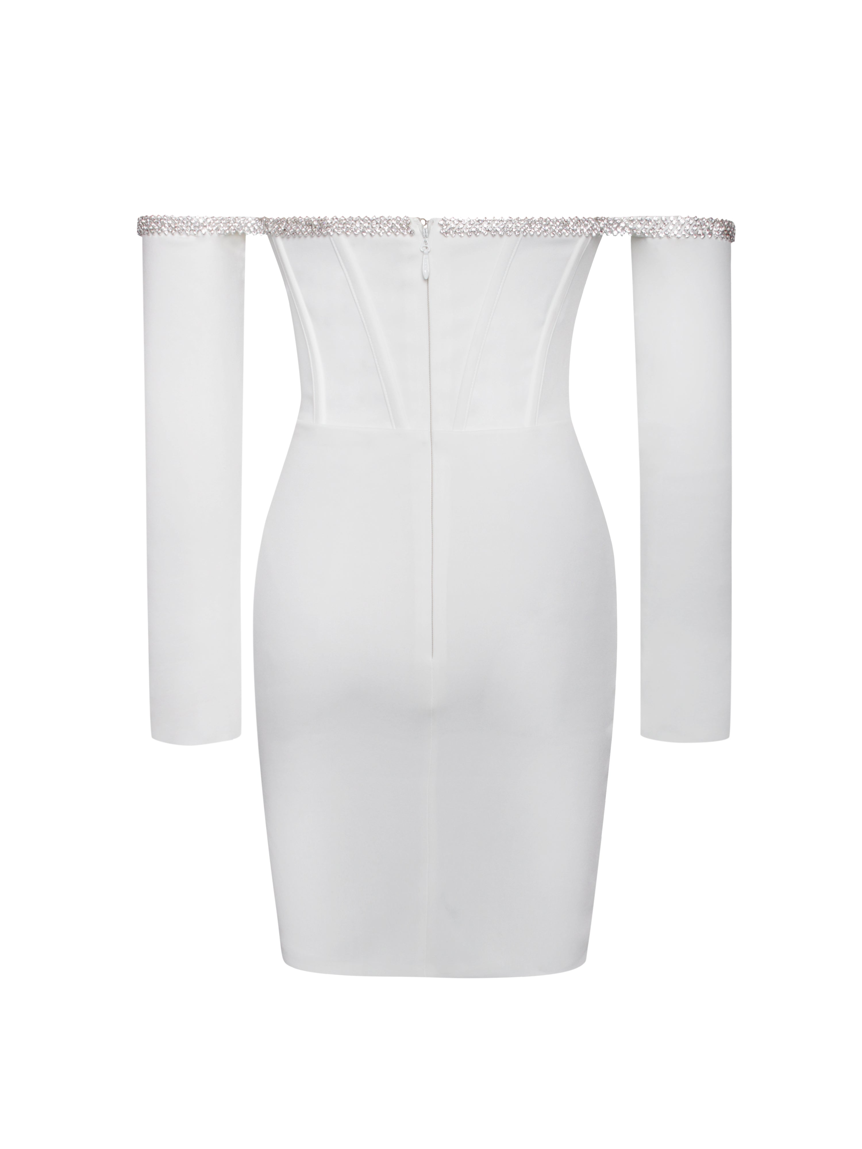 Annika Crystal-Trim Corset Dress | Off-Shoulder Elegance