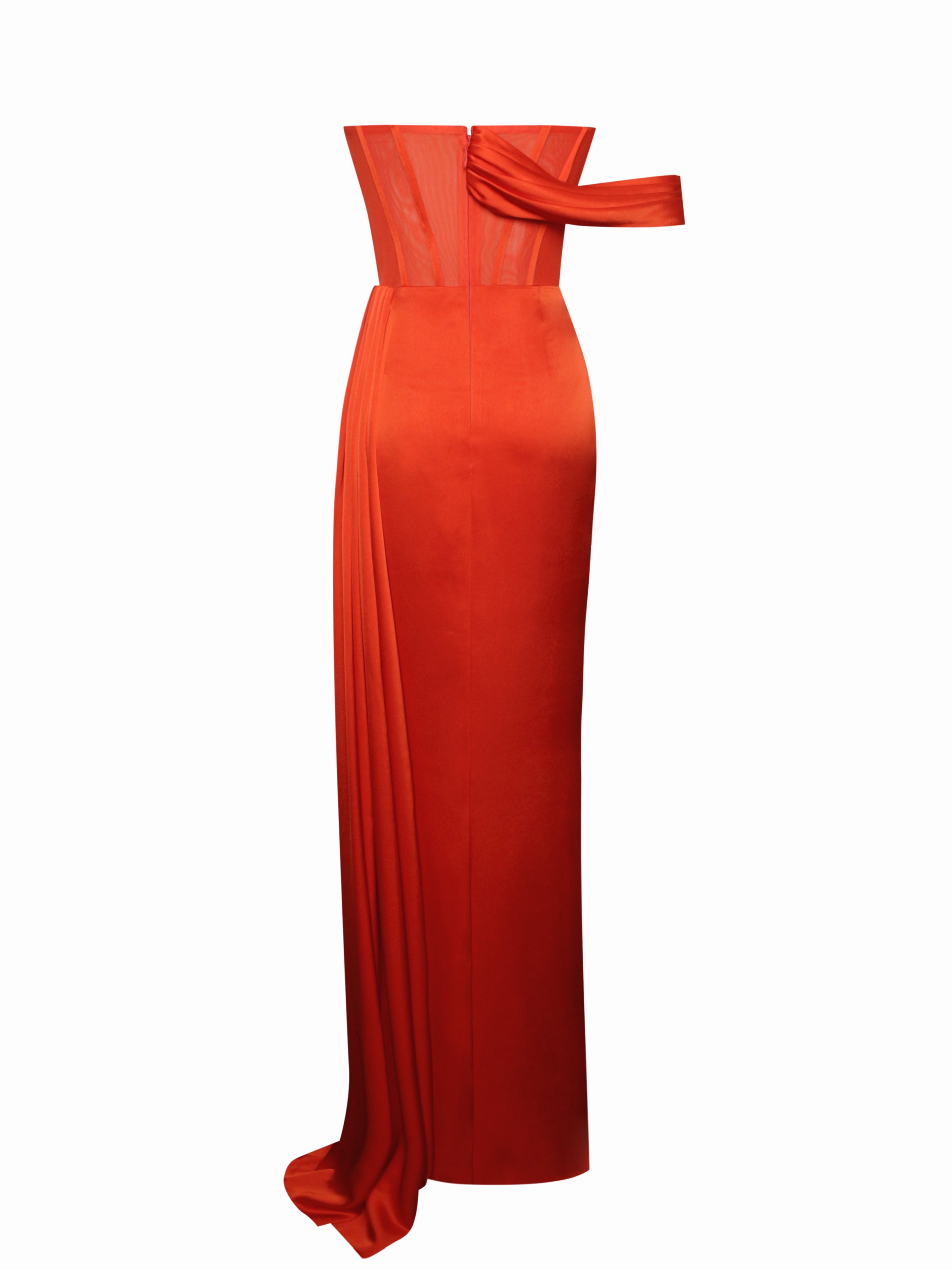 Poinciana Satin Corset Gown with High Slit