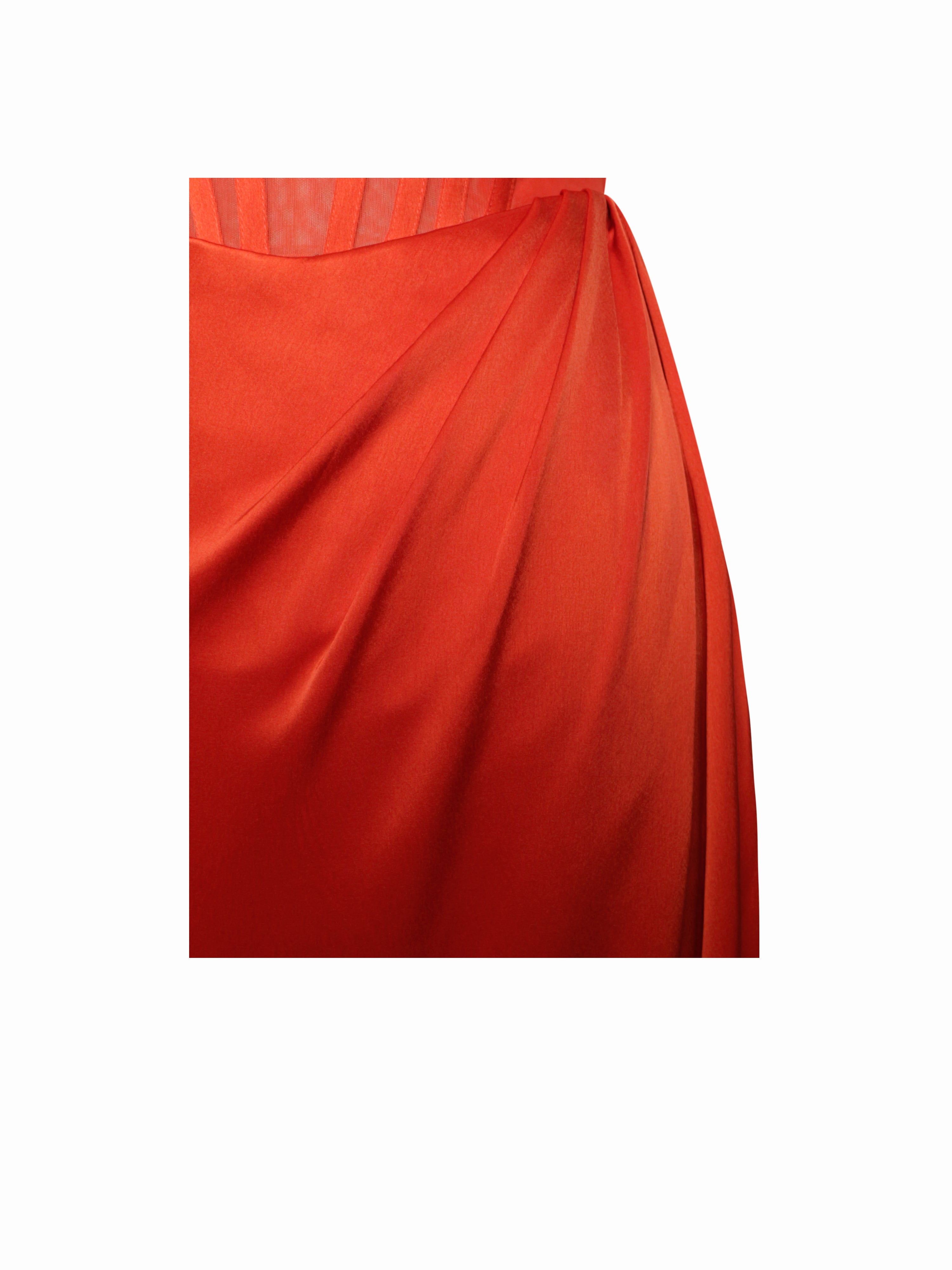 Poinciana Satin Corset Gown with High Slit