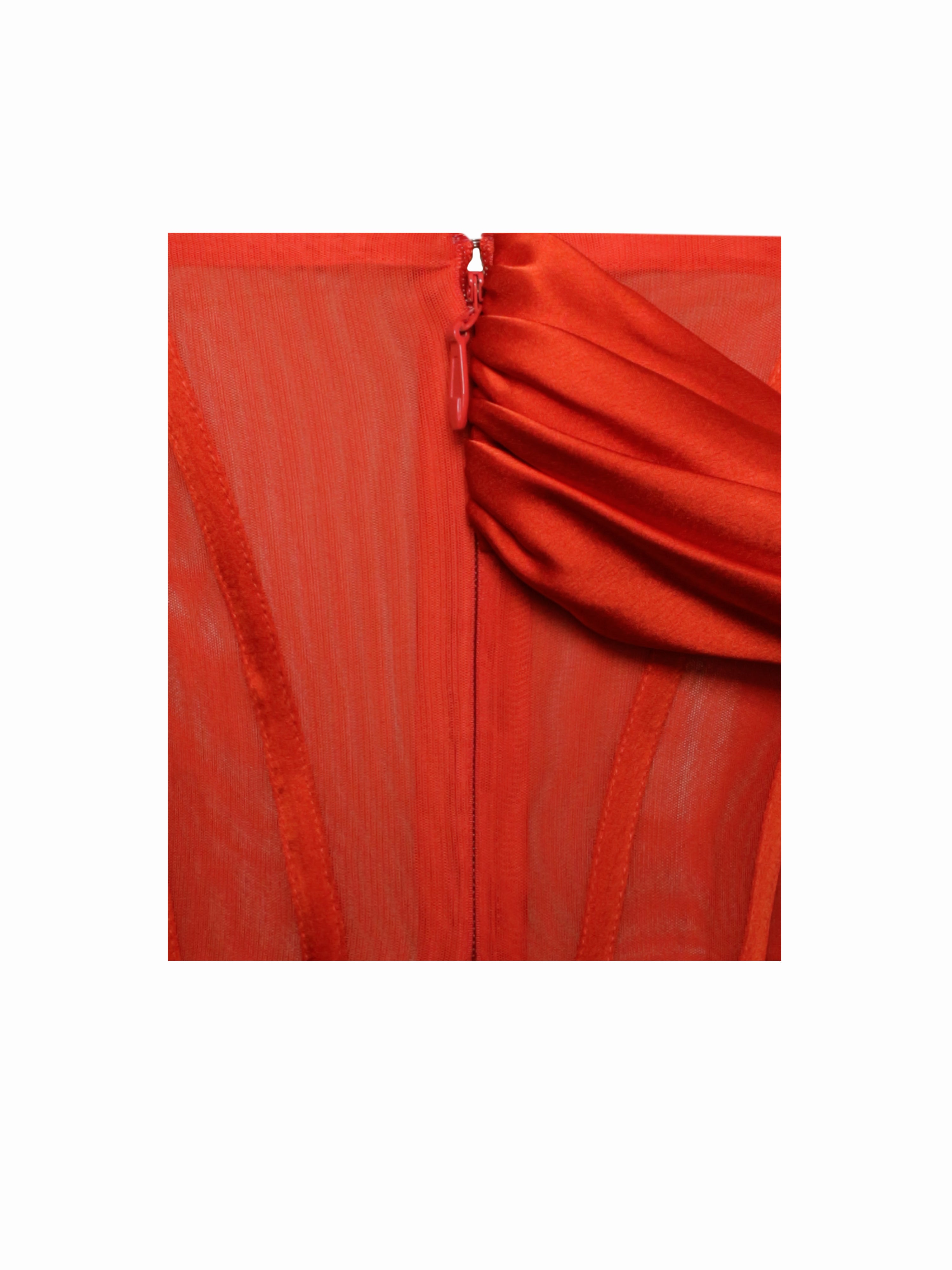 Poinciana Satin Corset Gown with High Slit