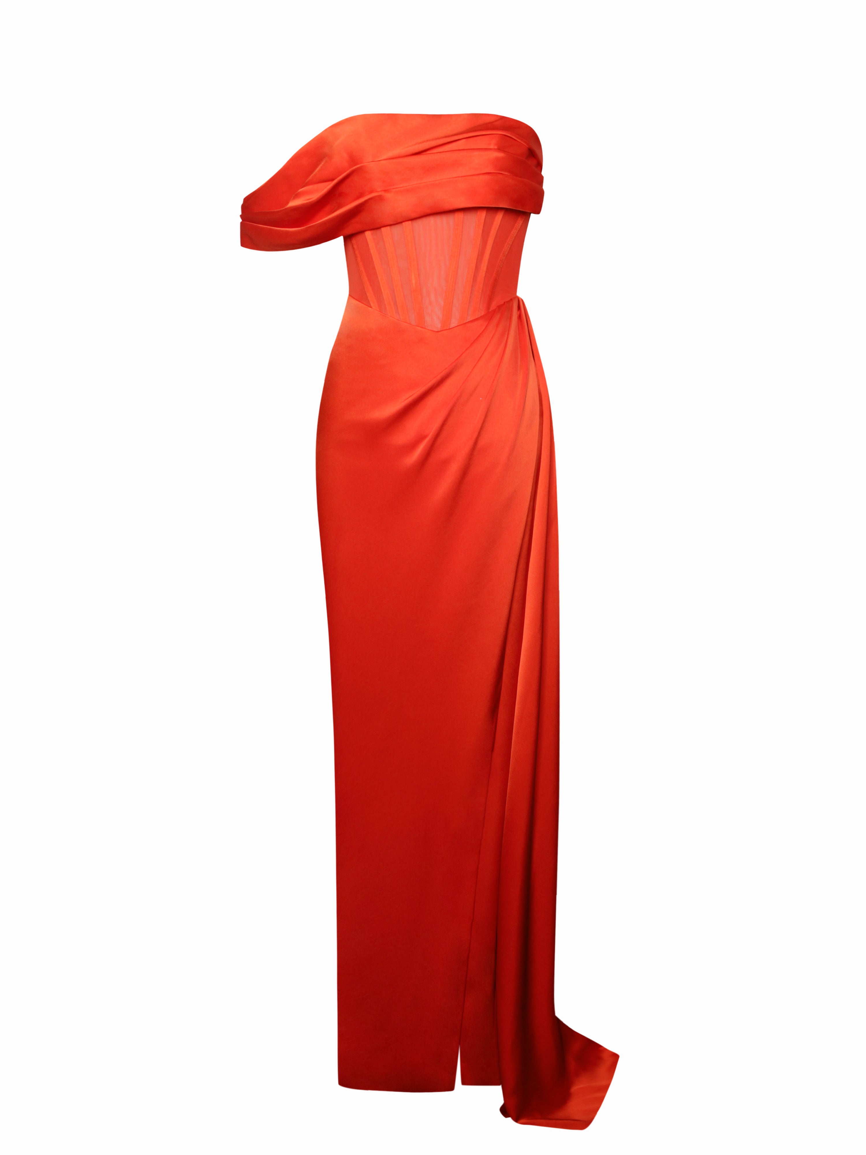 Poinciana Satin Corset Gown with High Slit