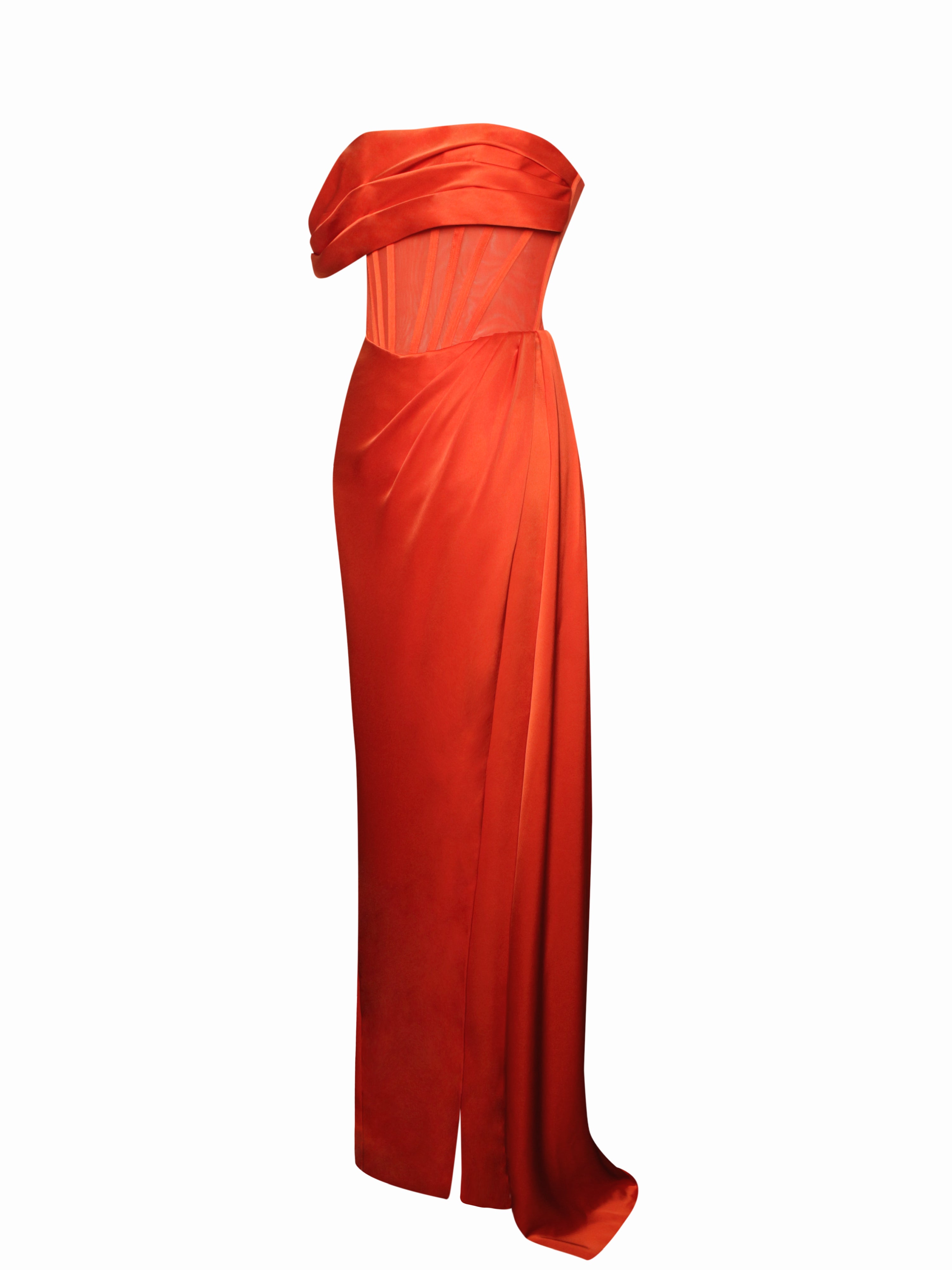 Poinciana Satin Corset Gown with High Slit
